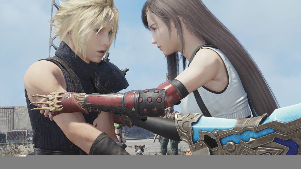 An image showing Tifa holding Cloud's arm in Final Fantasy 7 Rebirth. 