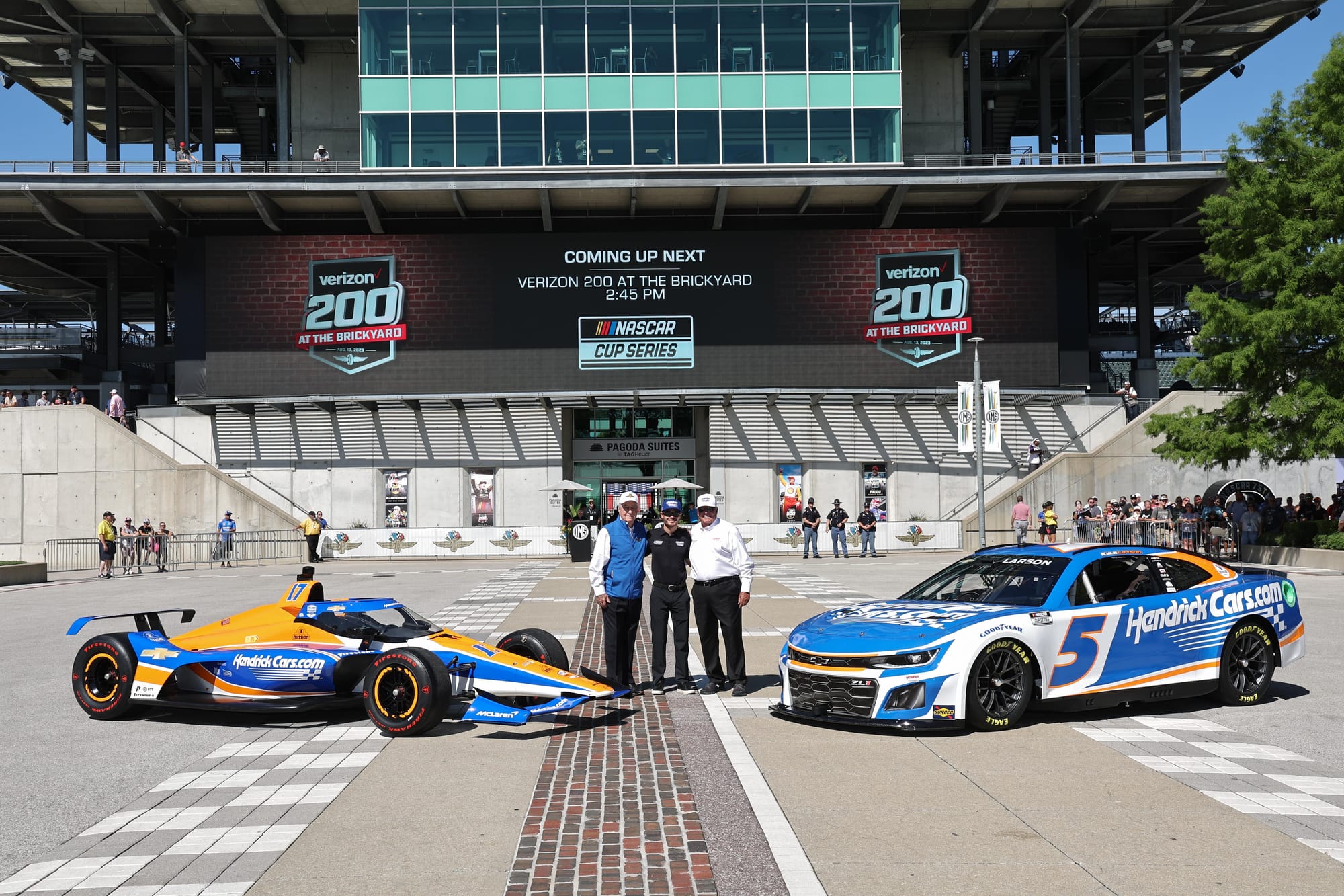 Roger Penske, Kyle Larson and Rick Hendrick, IndyCar