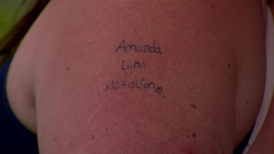 Shanna Nickelson's tattoo honoring her sister, Amanda Nickelson.  (May 28, 2024)