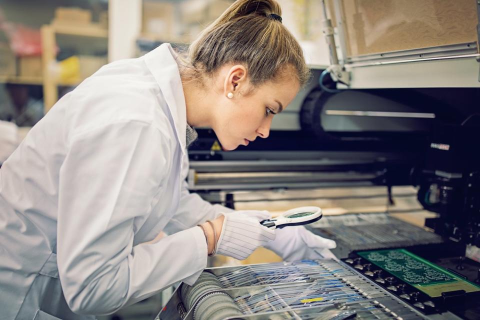 A person working in a chip factory