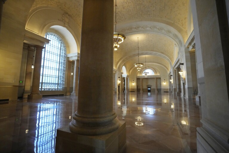 The interior of Michigan Central Station is seen, Monday, May 13, 2024 in Detroit.  (AP Photo/Carlos Osorio)