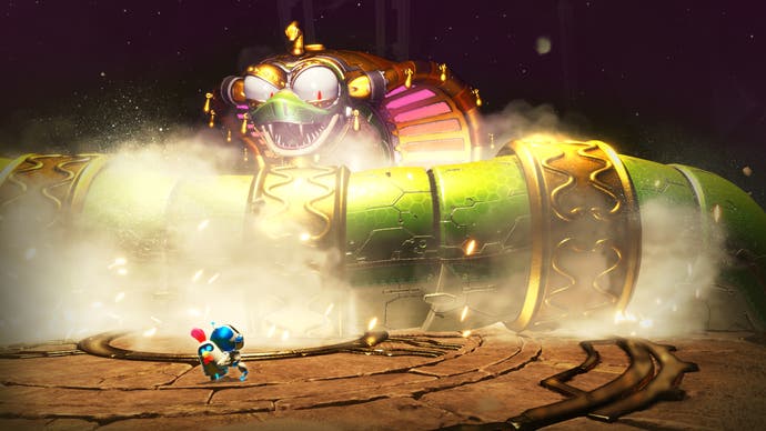 Official Astro Bot screenshot showing Astro fighting a giant bug-like boss