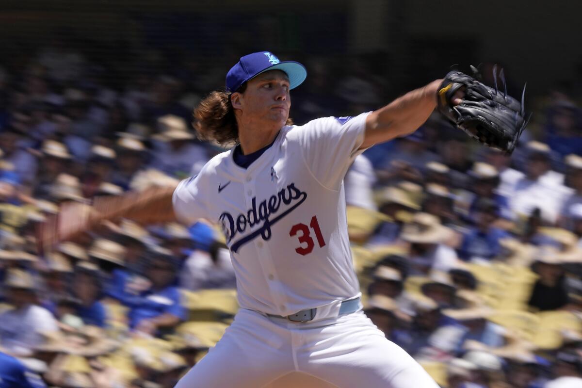 Dodgers starting pitcher Tyler Glasnow delivers in the first inning Sunday.