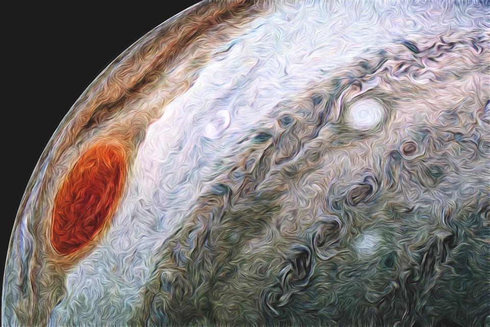 A different vision of Jupiter and its GRS.  Image credit: NASA / SwRI / MSSS / Navaneeth Krishnan S © CC BY