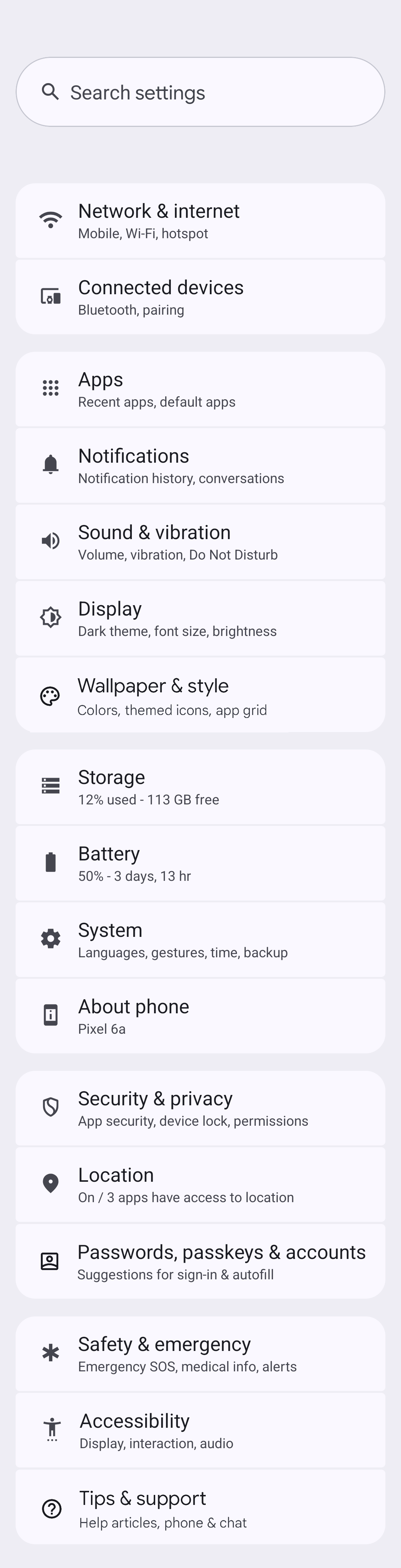 Android 15 High Level Settings Mockup