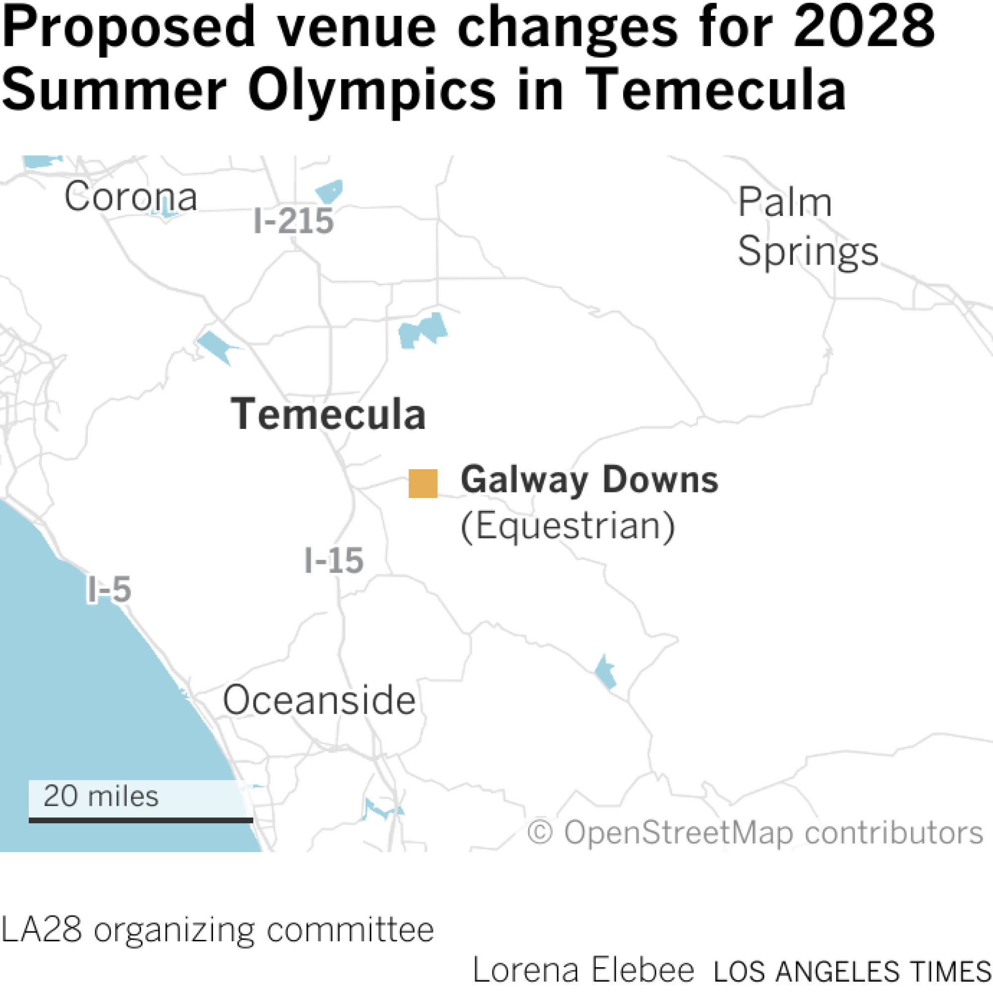 Map showing proposed site changes for the 2028 Summer Olympics in Temecula.