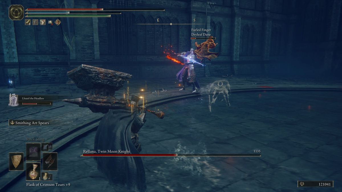 Rellana prepares another attack with a light sword in Elden Ring DLC