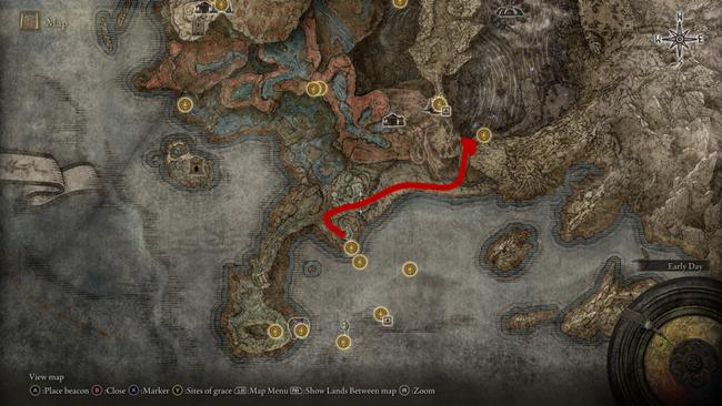 Take this path from the Cerulean Coast to reach the Finger of Rhia Ruins.