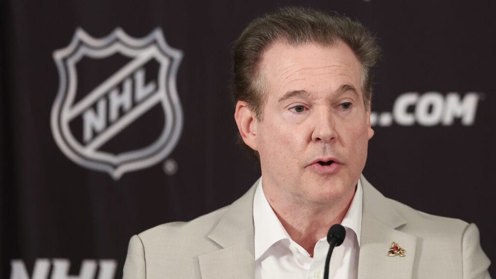 Coyotes Chairman and Governor Alex Meruelo speaks during a press conference at Hyatt Regency Phoenix on April 19, 2024 in Phoenix, Arizona. The NHL unanimously approved a $1.2 billion sale from Alex Meruelo to Utah Jazz owners Ryan and Ashley Smith, allowing the franchise's move to Salt Lake City to begin play as a new franchise next season. (Photo by Christian Petersen/Getty Images)