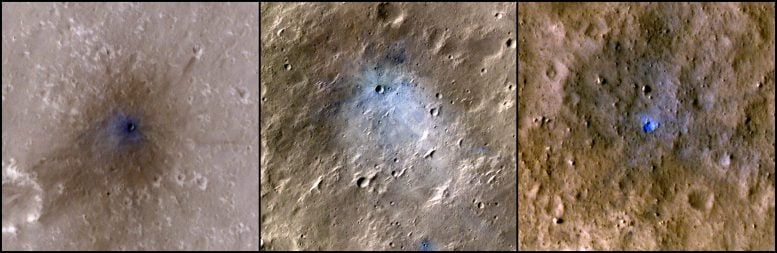 Collage of meteoroid impact crater on Mars