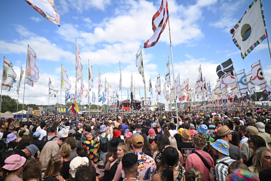 Revelers on the West Holts Stage during the Glastonbury Festival.