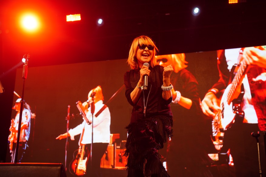 Lulu performs on stage at the Glastonbury Festival.