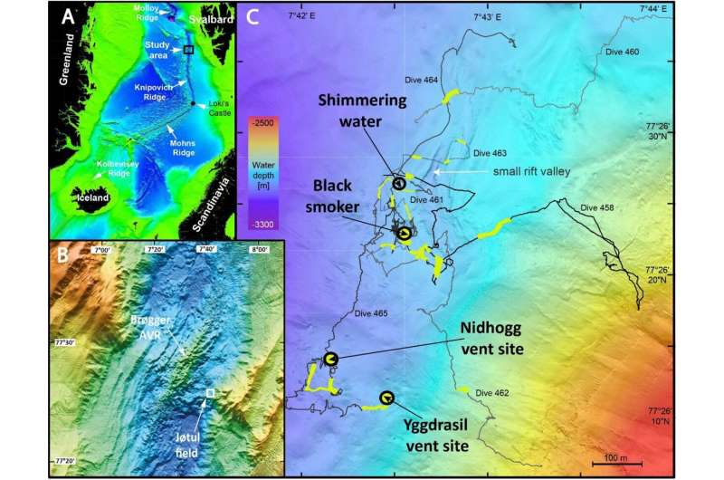 Investigation of newly discovered hydrothermal vents at a depth of 3,000 metres off Svalbard