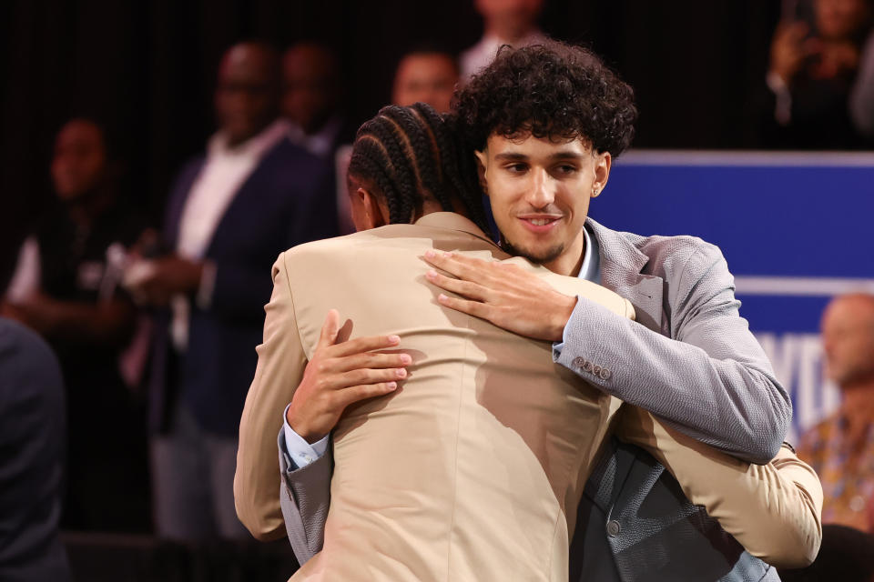 Zaccharie Risacher (right) and Alex Sarr (left) were the top two picks in the 2024 draft. (Photo by Sarah Stier/Getty Images)