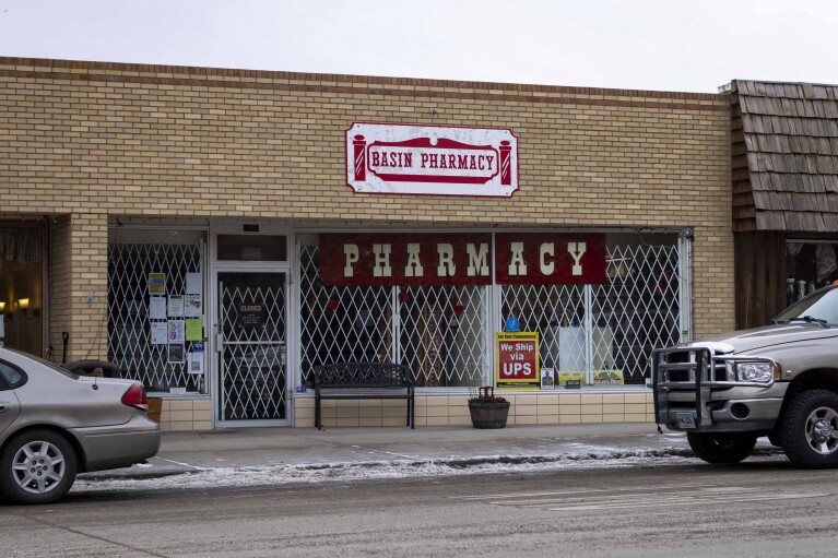 The Basin Pharmacy is seen in Basin, Wyo., Wednesday, Feb. 21, 2024. (AP Photo/Mike Clark)