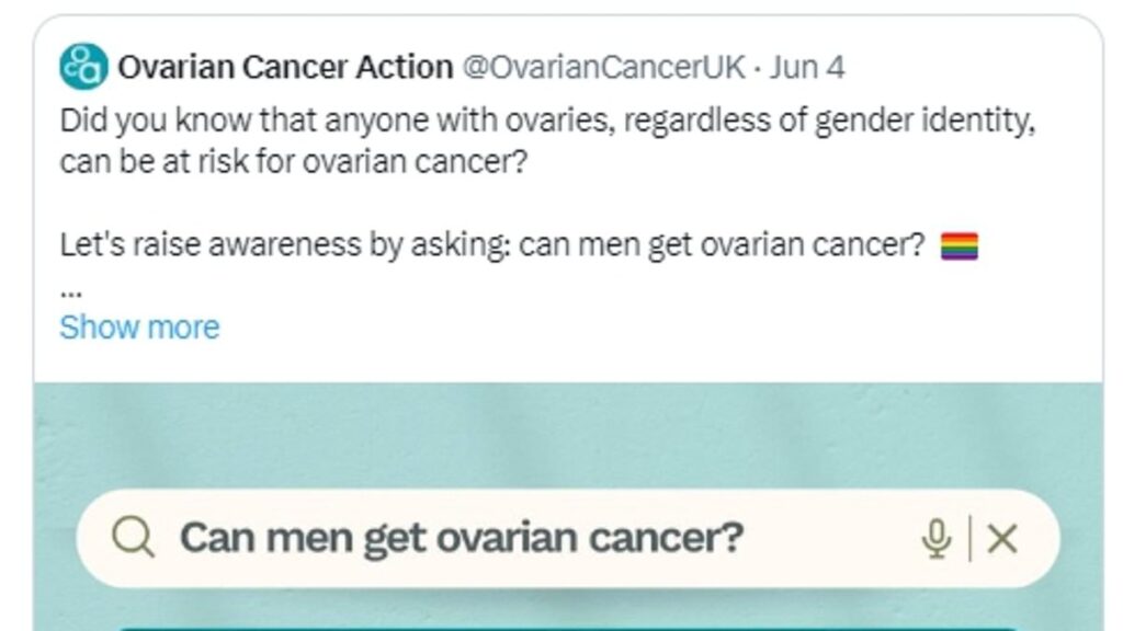 Charity says anyone can get ovarian cancer 'regardless of gender'