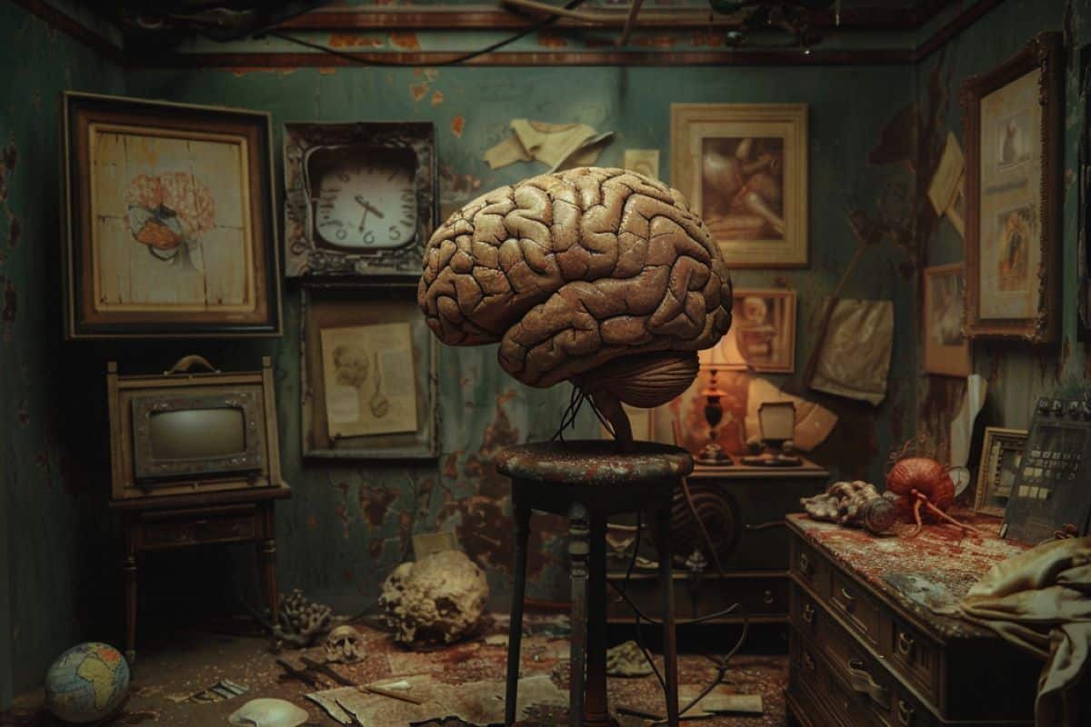 This shows a brain surrounded by ancient objects.