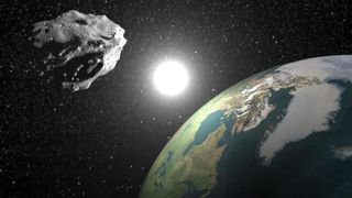 An asteroid orbiting the Sun alongside Earth