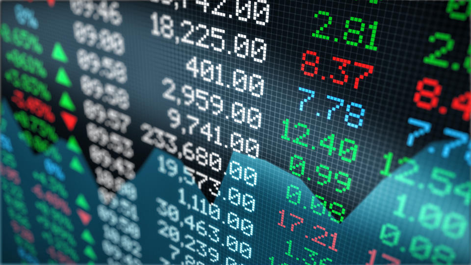 close-up view of a stock market data table (3D rendering)