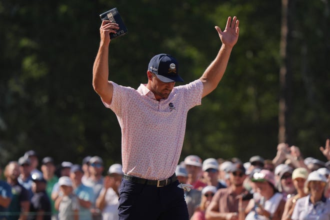 Bryson DeChambeau acknowledges the crowd during the third round.