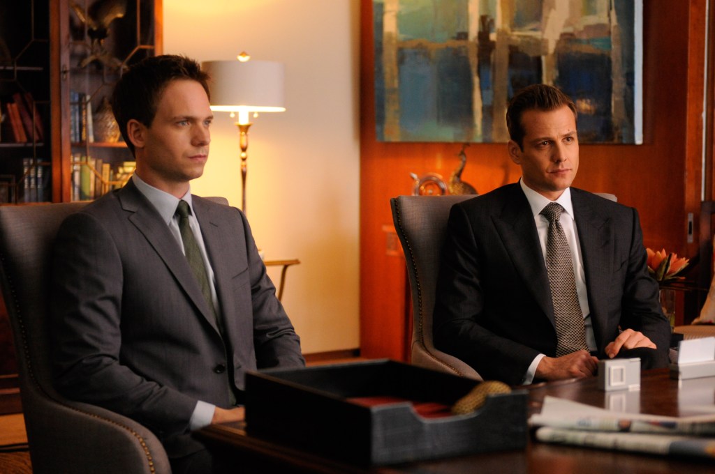 SUITS, (left to right): Patrick J. Adams, Gabriel Macht, 'The Choice', (Season 2, ep. 202, aired June 21, 2012), 2011-.  photo: Steve Wilkie / © USA Network / Courtesy: Everett Collection