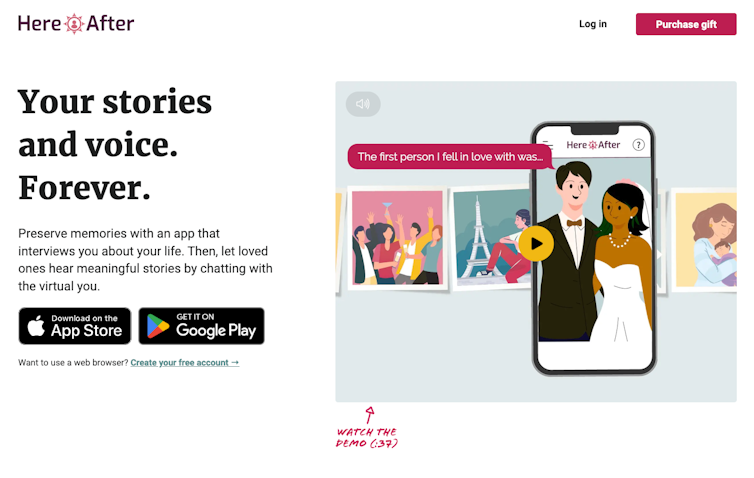 A screenshot of a website advertising, in quotes, Your Stories and Your Voice Forever.