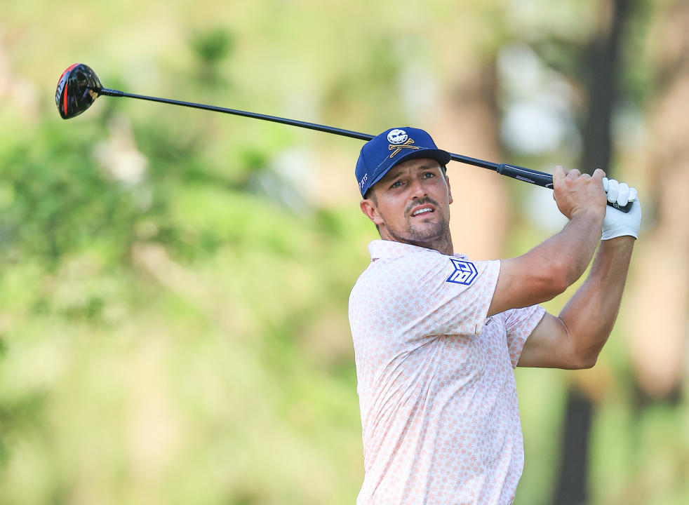 PINEHURST, NORTH CAROLINA - JUNE 15: Bryson DeChambeau of the United States plays his tee shot on the 11th hole during the third round of the 2024 US Open on Course #2 at Pinehurst Resort on June 15, 2024 in Pinehurst, North Carolina.  (Photo by David Cannon/Getty Images)