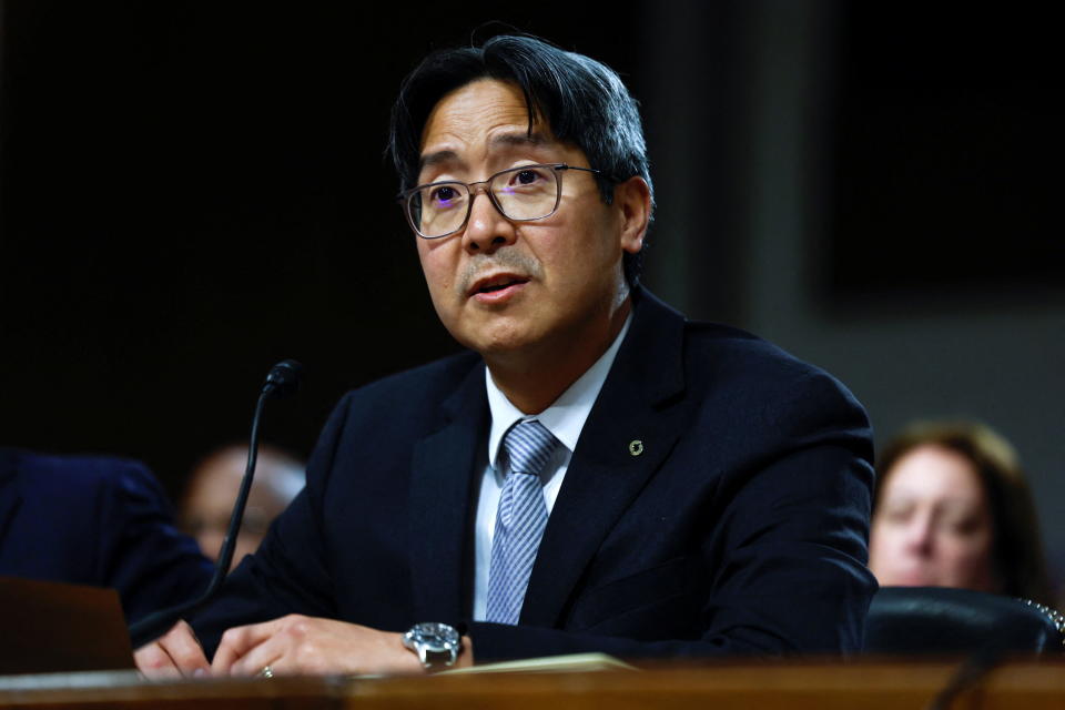 Acting Comptroller of the Currency Michael Hsu testifies before a Senate Banking, Housing and Urban Affairs Committee following recent bank failures, on Capitol Hill in Washington, U.S., May 18, 2023. REUTERS /Evelyn Hockstein