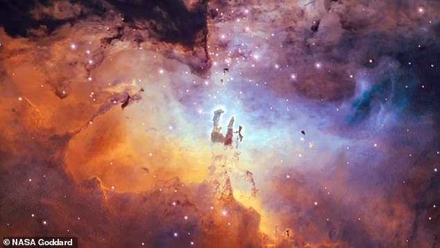 The Pillars of Creation, 6,500 light-years away, lie in a region of space known as the Eagle Nebula.