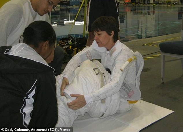 The process of donning the suit takes about an hour and can only be done with the help of a team of suit technicians — NASA's equivalent of Broadway dressers.