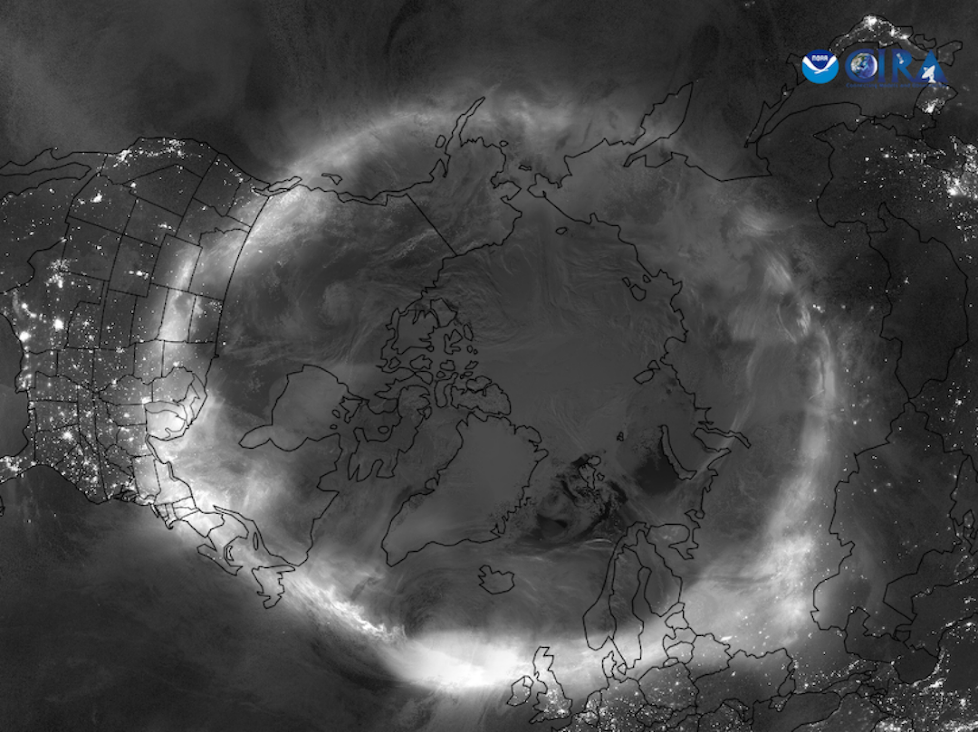 A view from above of Earth showing the vibrant northern lights on May 11, 2024.