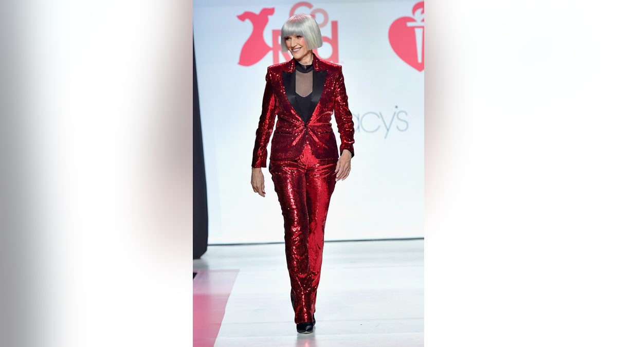 Maye Musk Wears Sparkling Red Suit on the Red Carpet