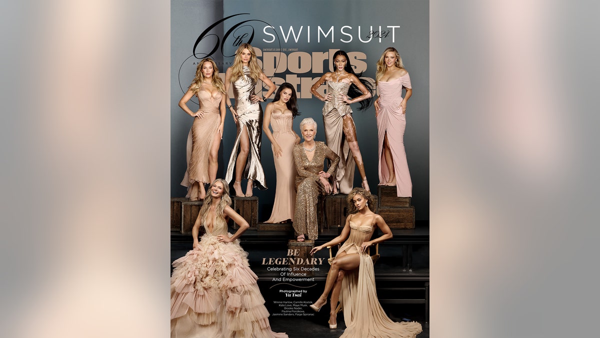 Sports Illustrated Swimsuit 2024 magazine cover featuring a variety of models including Maye Musk