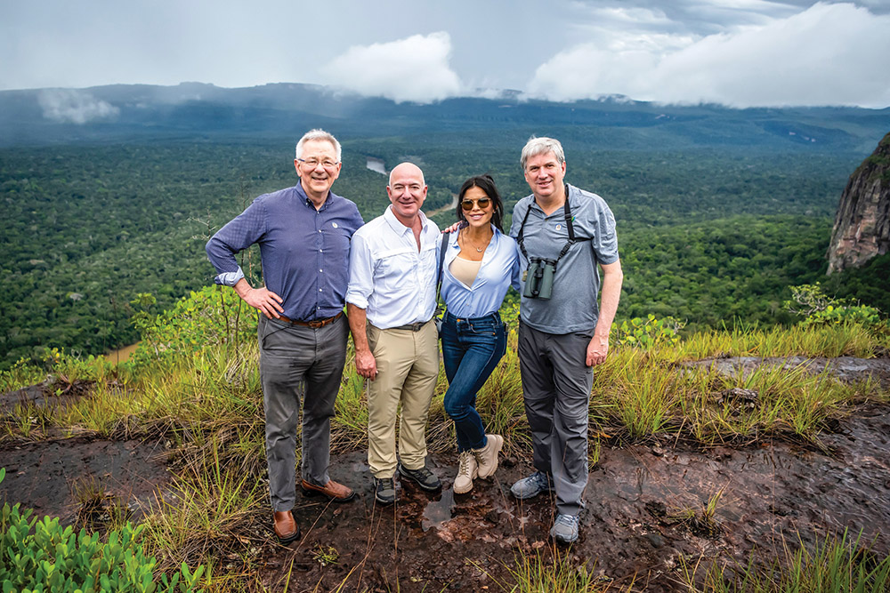 Dr. Andrew Steer (left) and Cristián Samper of the Bezos Earth Fund accompanied Jeff Bezos and Sánchez on a recent trip to the Amazon.