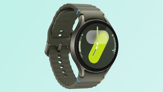 Leaked image of Samsung Galaxy Watch 7 in forest green on teal background