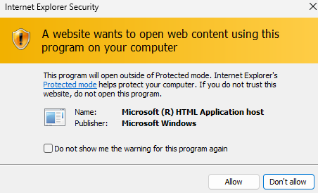 Figure 6: IE Protected Mode Warning Dialog Box