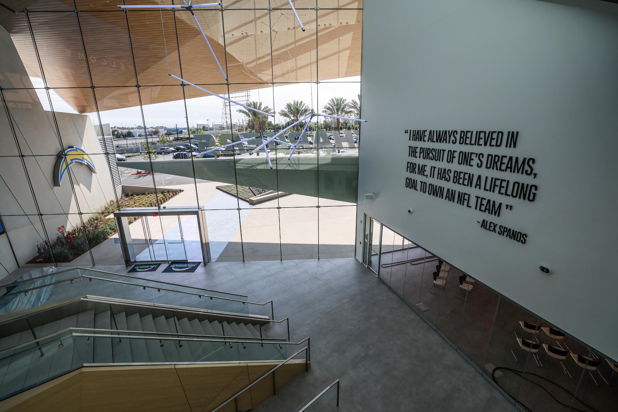 An entrance hall at the Chargers' facility.