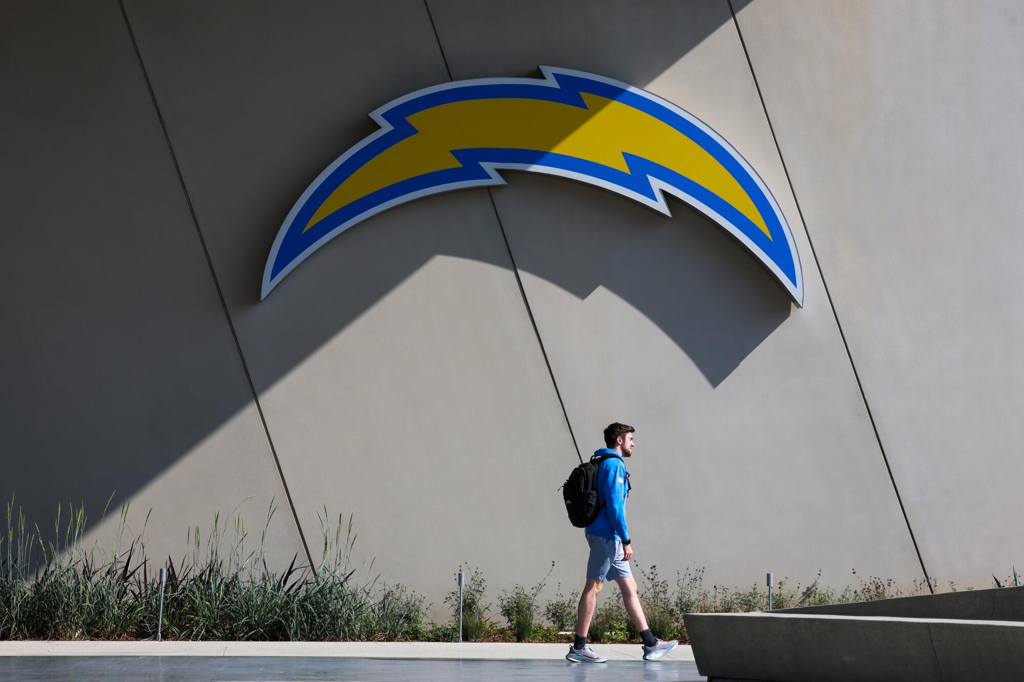 A Chargers flash outside the team's facility.