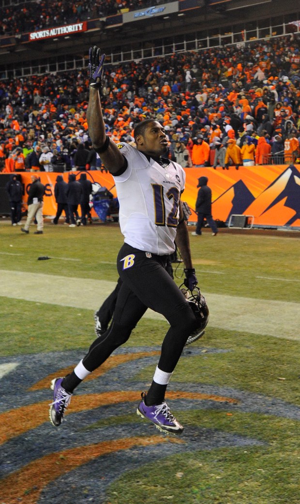 Denver-CO-1/12/13-sp-p16-ravens-broncos-sweeney---Ravens' Jacoby Jones leaves the field after the game...