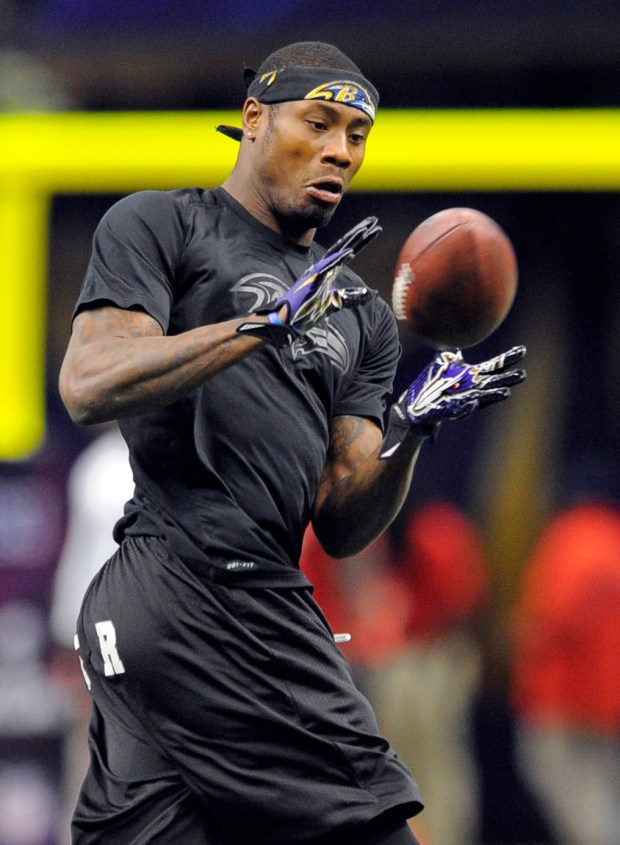 New Orleans, LA - 2/3/13 - sp-4313-super-bowl-fox, - Ravens' Jacoby Jones during pre-game warmups...