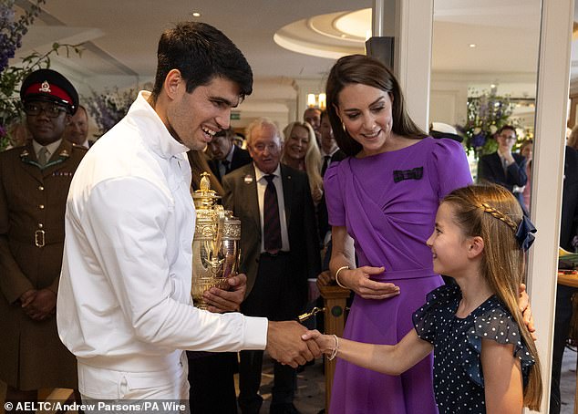 Kate and Charlotte, nine, spoke to talented tennis player Alcaraz off court and revealed she watches tennis at home