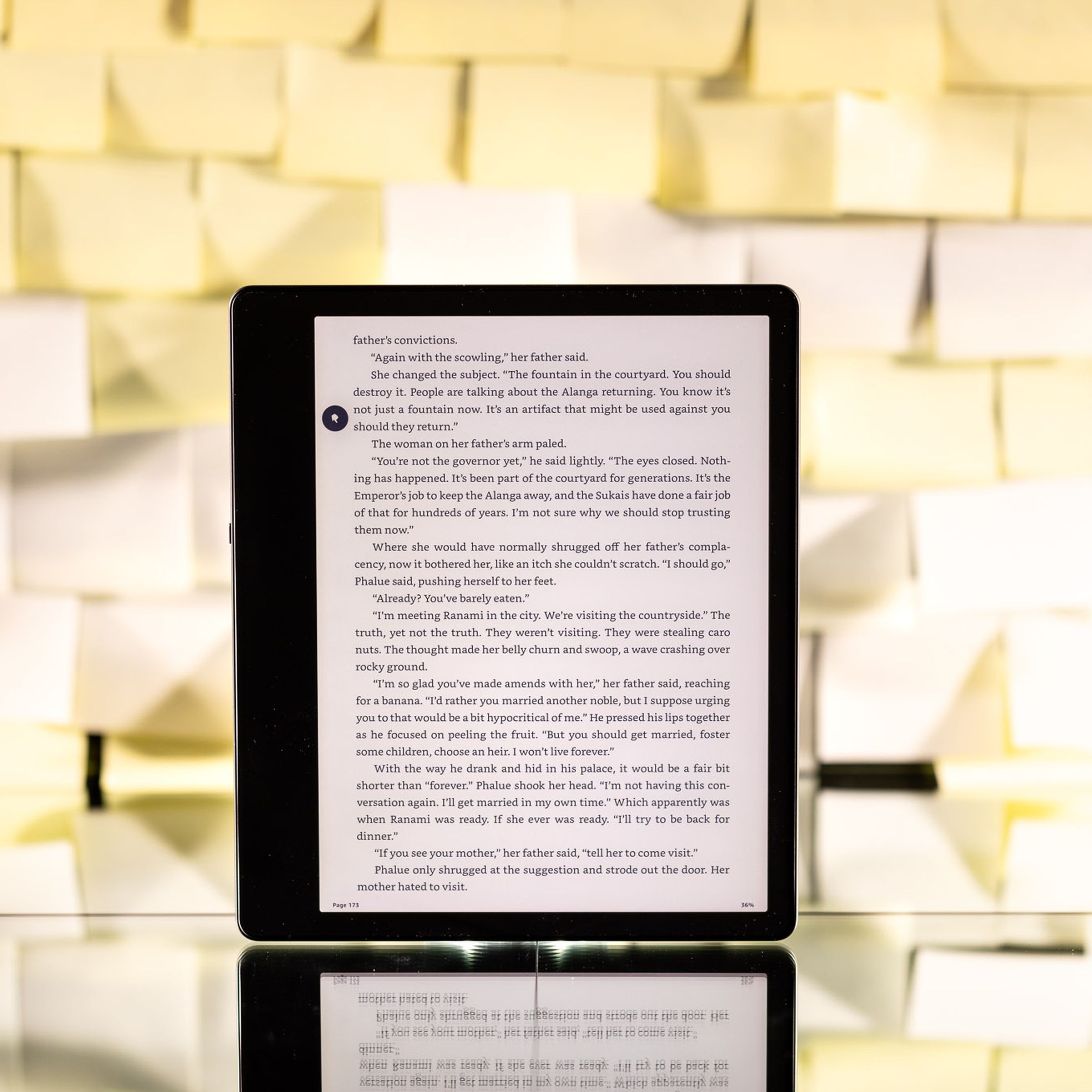 The Kindle Scribe against a background of yellow post-its.