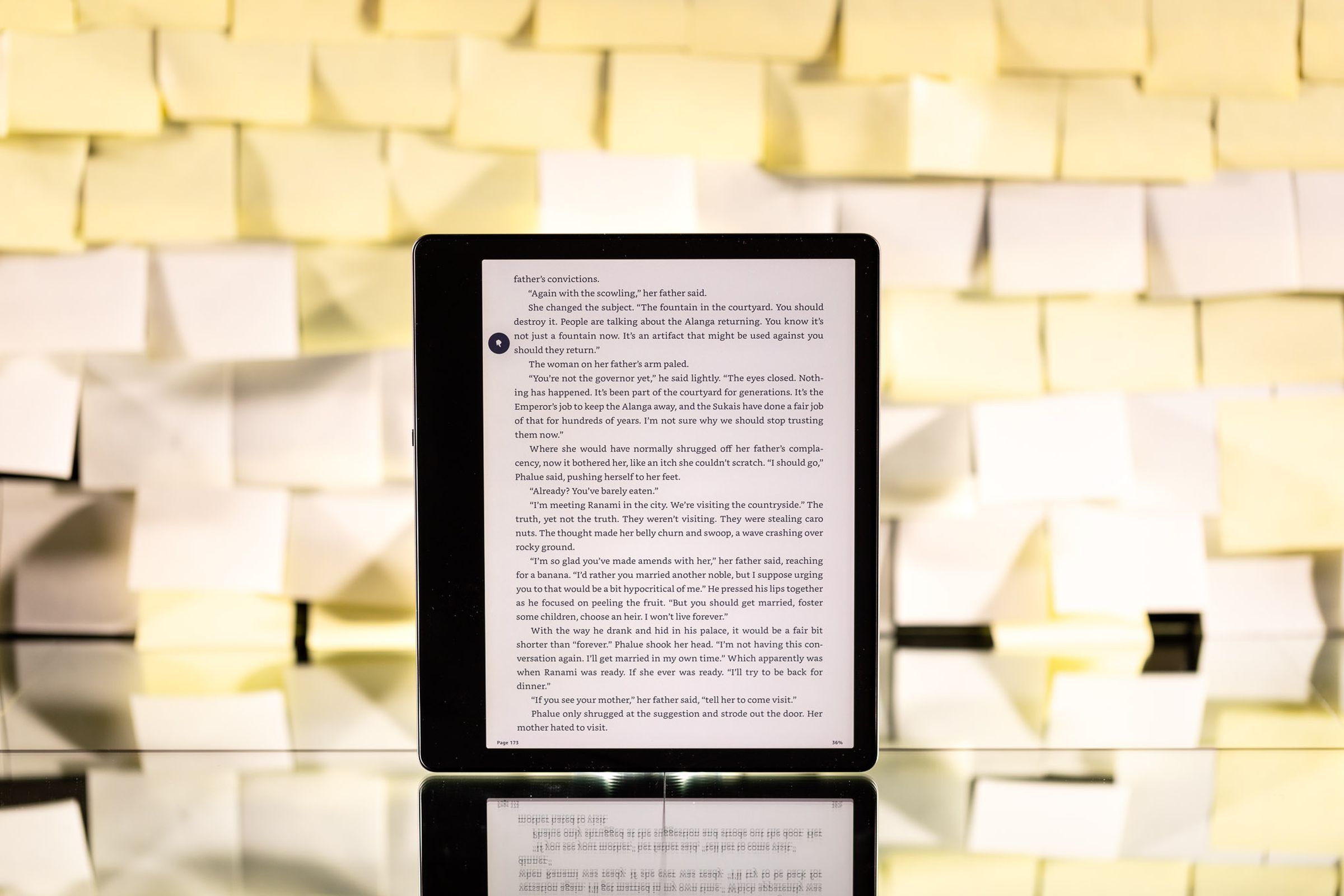 The Kindle Scribe against a background of yellow post-its.