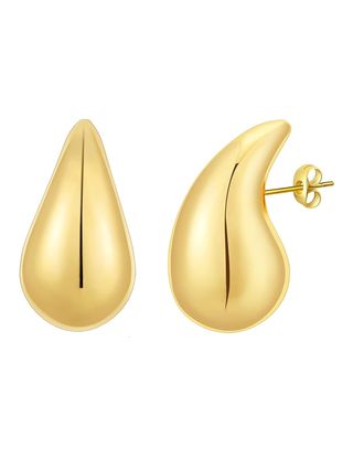 Apsvo Dupes Gold Chunky Hoop Earrings for Women, Teardrop Dangle Earrings, Lightweight Water Drop Earrings, Trendy Hypoallergenic Jewelry