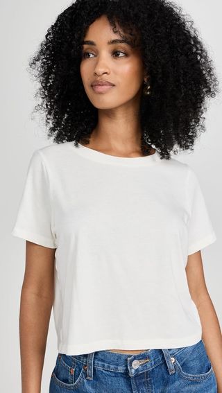 Madewell Women's Soft Washed Cotton Cropped T-Shirt, Lighthouse, White, XL