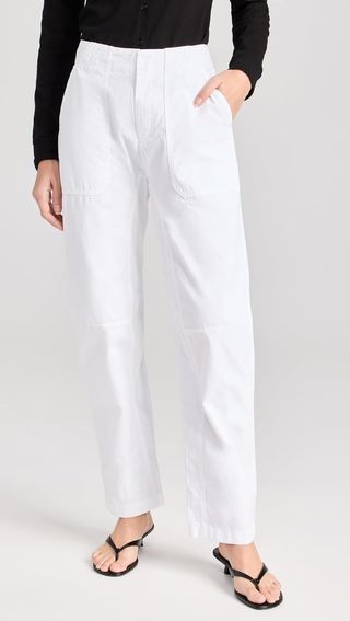 Rag & Bone Women's Leyton Long Trousers, White, Size 42