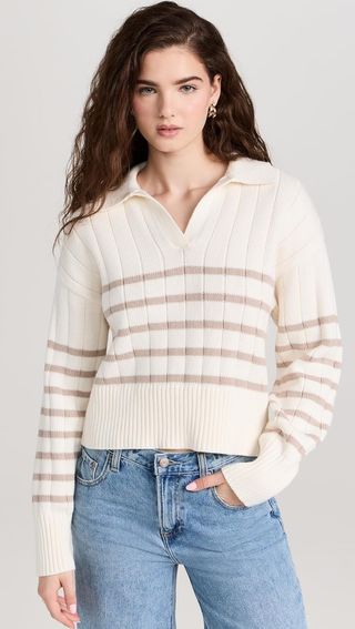 Women's Arlo Denim Pistola Sweater, Taupe Ecru Stripes, S