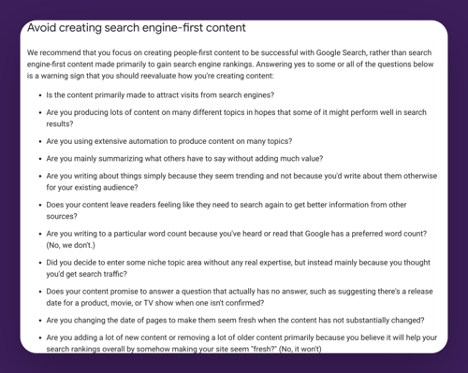 Avoid creating content for search engines first