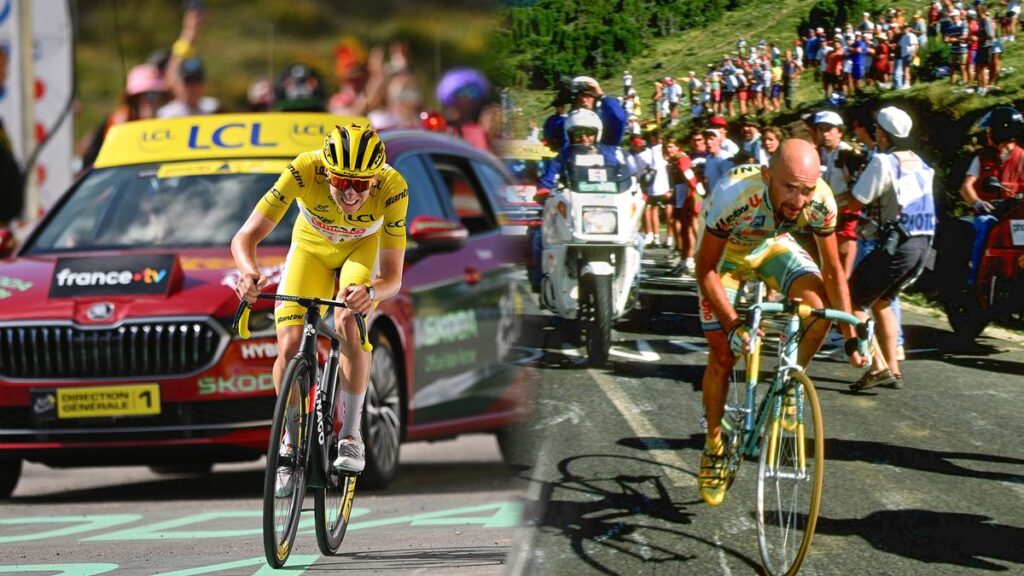 Marco Pantani and Tadej Pogacar on the Plateau de Beille