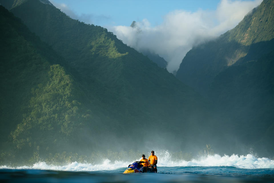 TEAHUPO'O, TAHITI, FRENCH POLYNESIA - MAY 30: Water patrol during the SHISEIDO Tahiti Pro on May 30, 2024, in Teahupo'o, Tahiti, French Polynesia. (Photo by Ed Sloane/World Surf League via Getty Images)